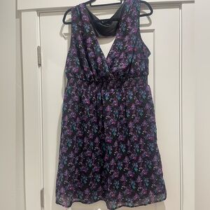 Torrid Size 2 Black Floral Smocked Waist Mini Dress | Sleeveless V Neck